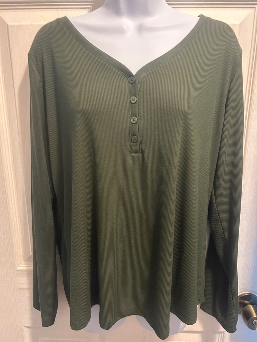 a.n.a Olive Green Long-Sleeve Henley Top - Picture 2 of 9